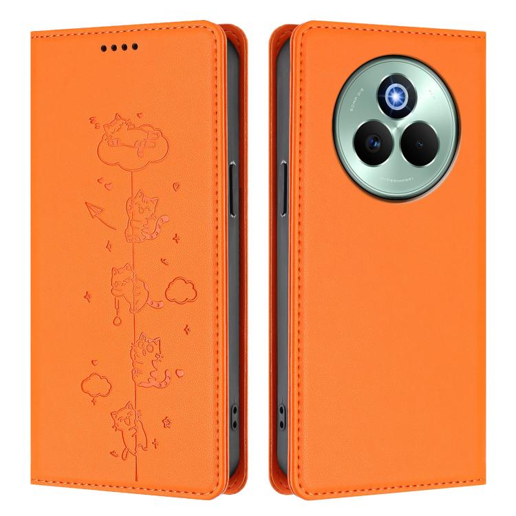 For Realme P3 Pro 5G Global Cute Cats Embossed Magnetic RFID Vegan Leather Phone Case