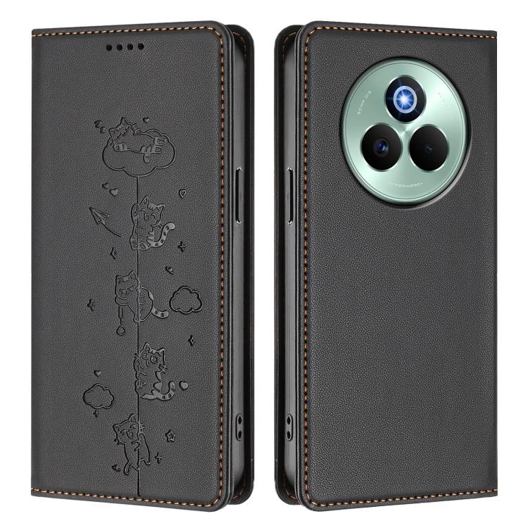 For Realme P3 Pro 5G Global Cute Cats Embossed Magnetic RFID Vegan Leather Phone Case
