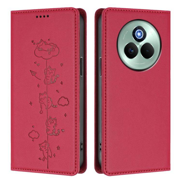 For Realme P3 Pro 5G Global Cute Cats Embossed Magnetic RFID Vegan Leather Phone Case