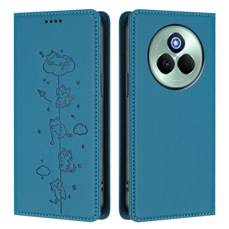For Realme P3 Pro 5G Global Cute Cats Embossed Magnetic RFID Vegan Leather Phone Case