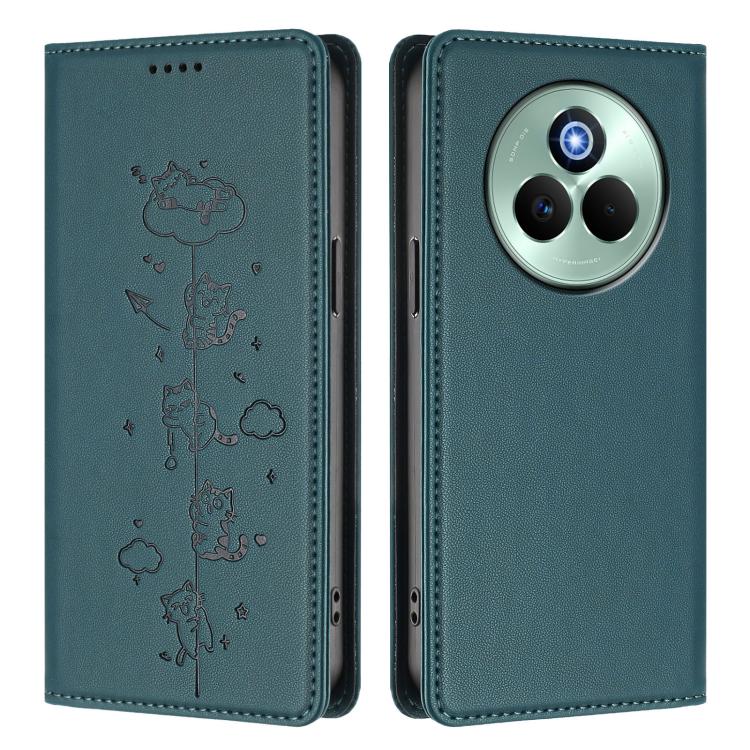 For Realme P3 Pro 5G Global Cute Cats Embossed Magnetic RFID Vegan Leather Phone Case