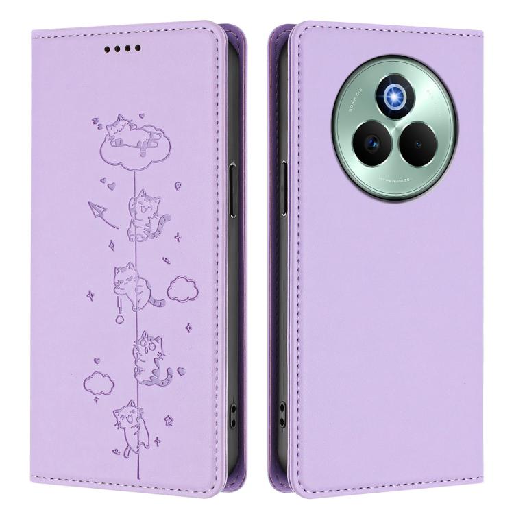 For Realme P3 Pro 5G Global Cute Cats Embossed Magnetic RFID Vegan Leather Phone Case