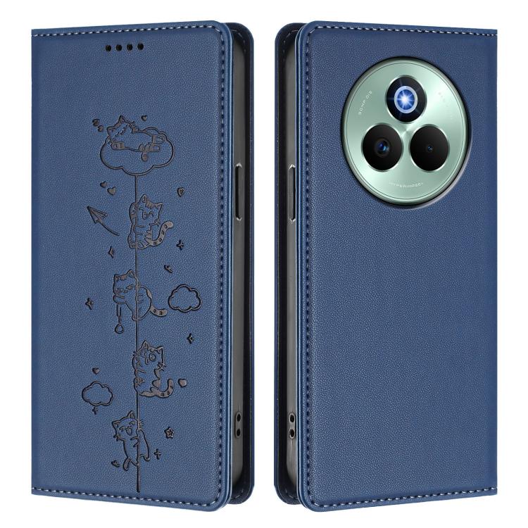 For Realme P3 Pro 5G Global Cute Cats Embossed Magnetic RFID Vegan Leather Phone Case