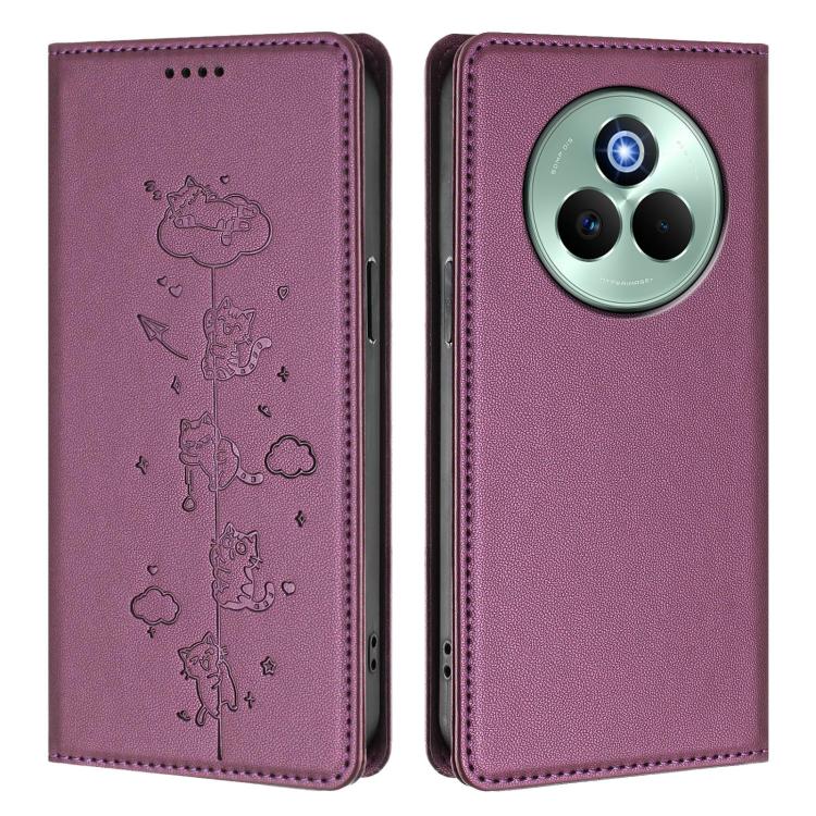 For Realme P3 Pro 5G Global Cute Cats Embossed Magnetic RFID Vegan Leather Phone Case