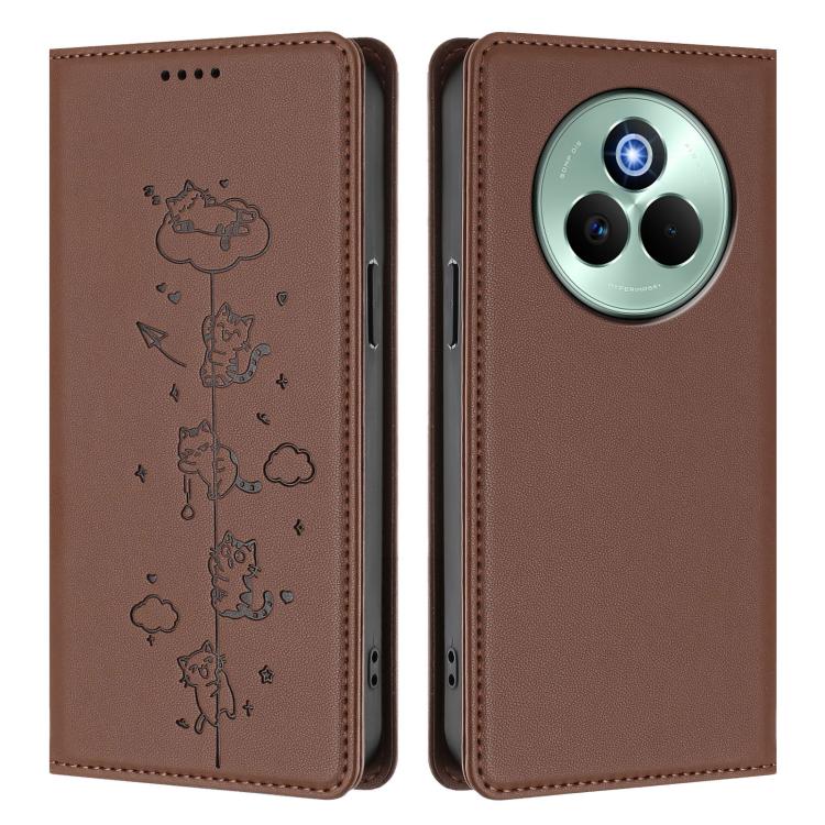 For Realme P3 Pro 5G Global Cute Cats Embossed Magnetic RFID Vegan Leather Phone Case