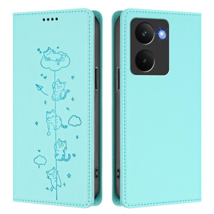 For Realme P3 Ultra 5G Global Cute Cats Embossed Magnetic RFID Vegan Leather Phone Case