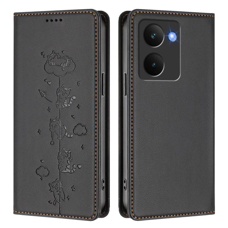 For Realme P3 Ultra 5G Global Cute Cats Embossed Magnetic RFID Vegan Leather Phone Case