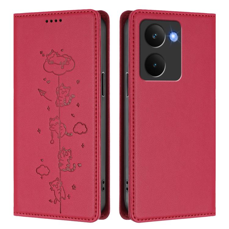 For Realme P3 Ultra 5G Global Cute Cats Embossed Magnetic RFID Vegan Leather Phone Case