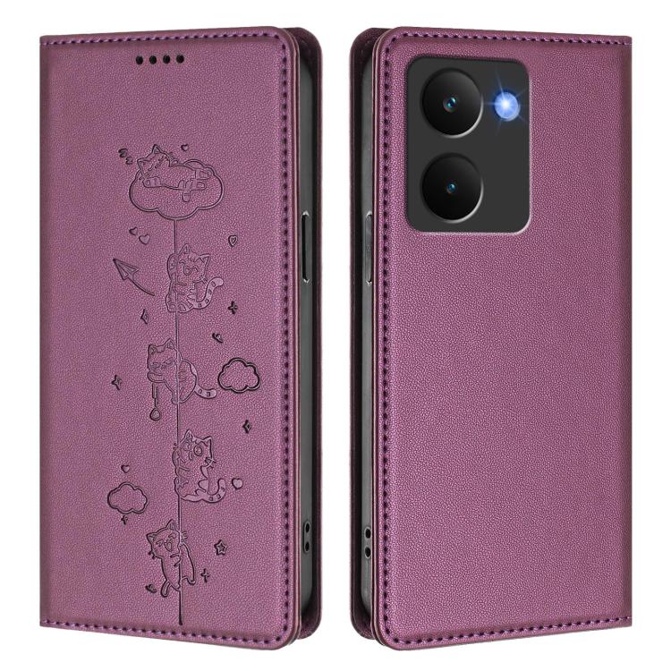 For Realme P3 Ultra 5G Global Cute Cats Embossed Magnetic RFID Vegan Leather Phone Case