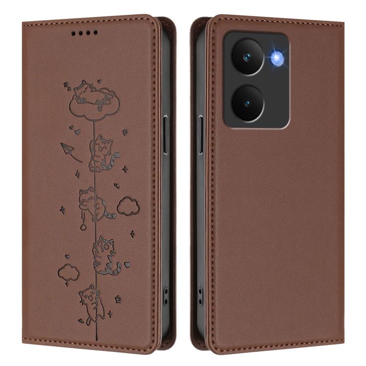 For Realme P3 Ultra 5G Global Cute Cats Embossed Magnetic RFID Vegan Leather Phone Case