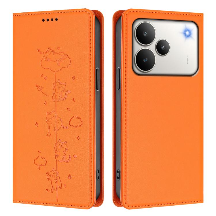 For Realme P4 Cute Cats Embossed Magnetic RFID Vegan Leather Phone Case