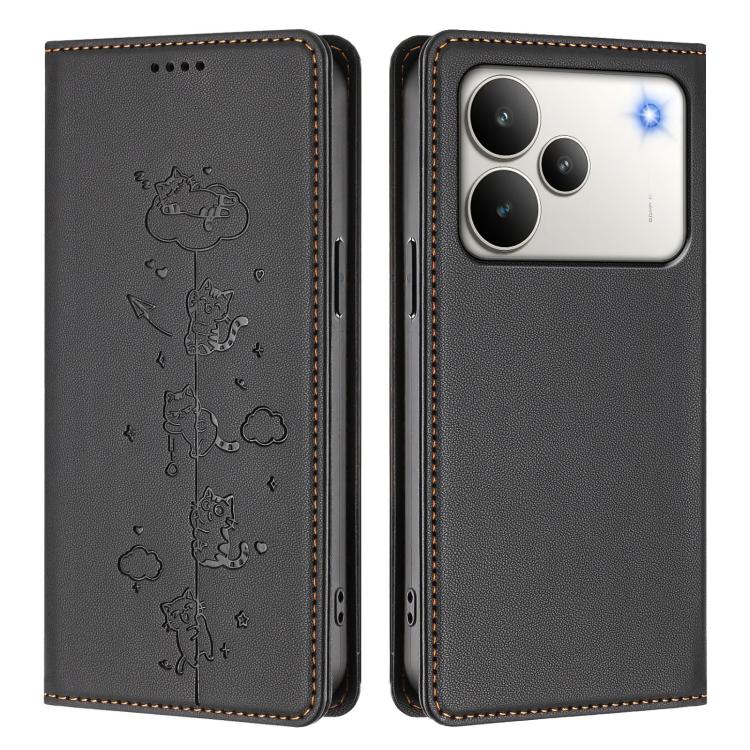 For Realme P4 Cute Cats Embossed Magnetic RFID Vegan Leather Phone Case