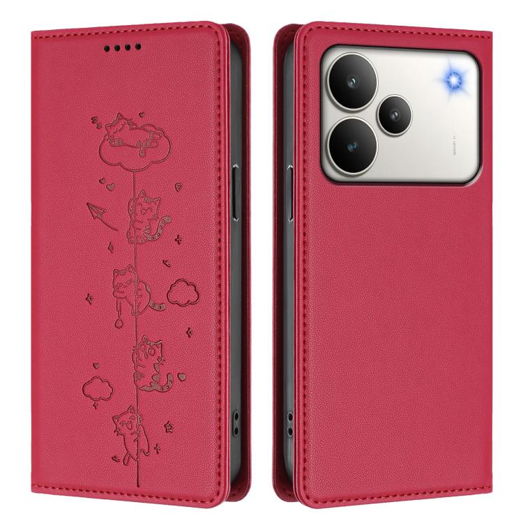 For Realme P4 Cute Cats Embossed Magnetic RFID Vegan Leather Phone Case