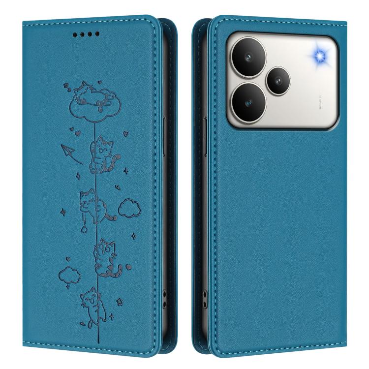 For Realme P4 Cute Cats Embossed Magnetic RFID Vegan Leather Phone Case