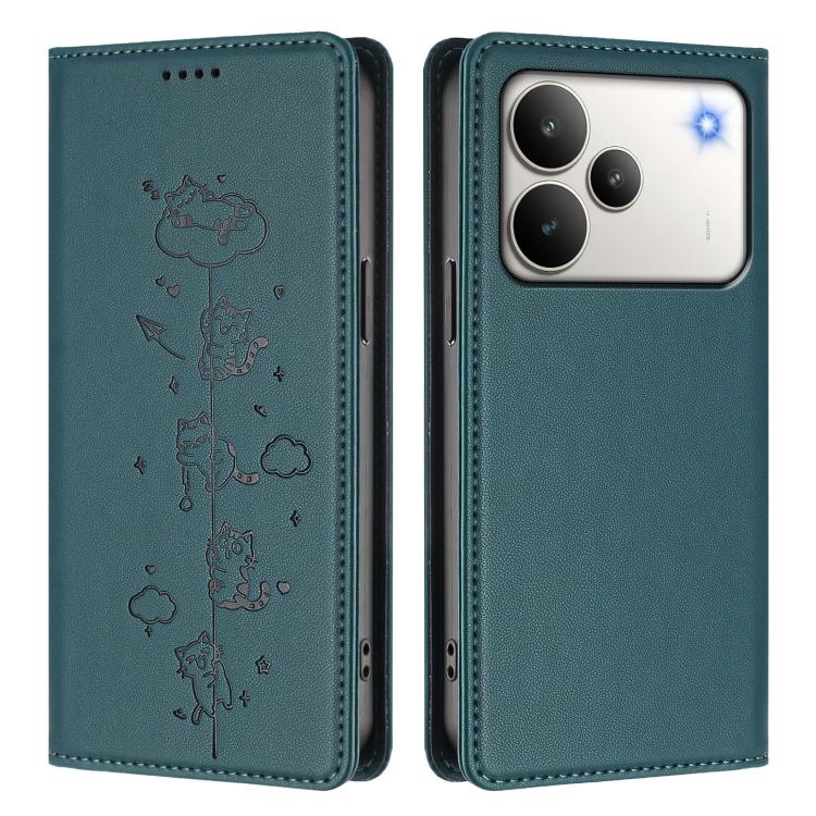 For Realme P4 Cute Cats Embossed Magnetic RFID Vegan Leather Phone Case