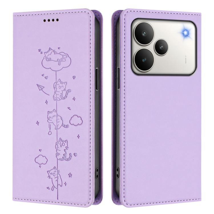For Realme P4 Cute Cats Embossed Magnetic RFID Vegan Leather Phone Case