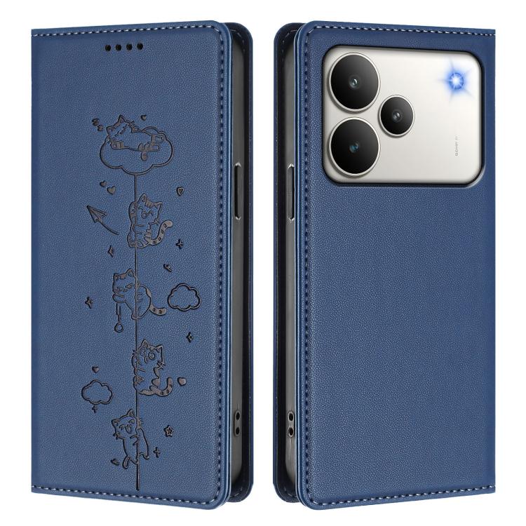 For Realme P4 Cute Cats Embossed Magnetic RFID Vegan Leather Phone Case