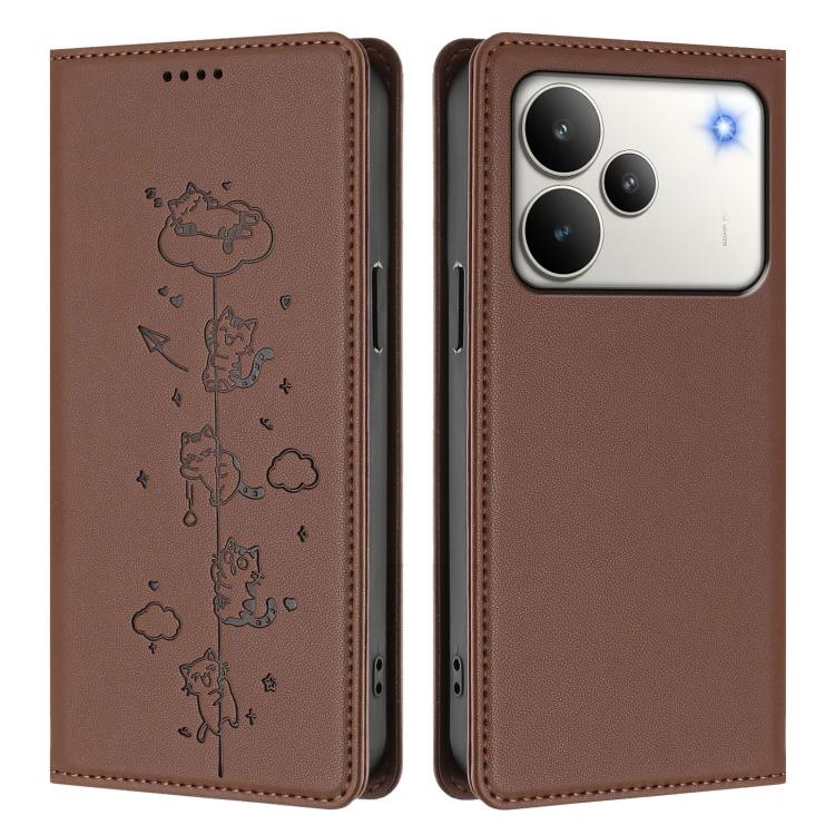 For Realme P4 Cute Cats Embossed Magnetic RFID Vegan Leather Phone Case