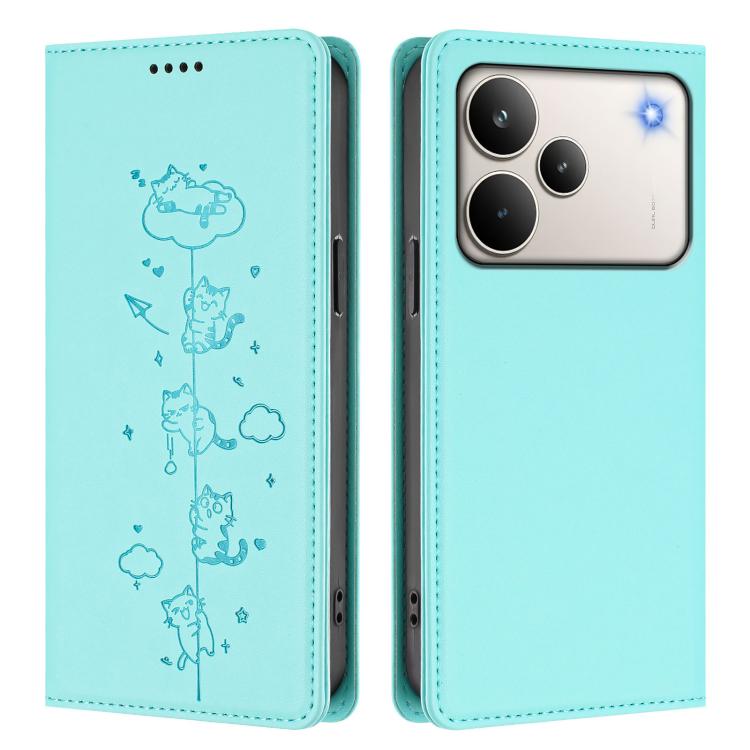 For Realme P4 Pro 5G Cute Cats Embossed Magnetic RFID Vegan Leather Phone Case