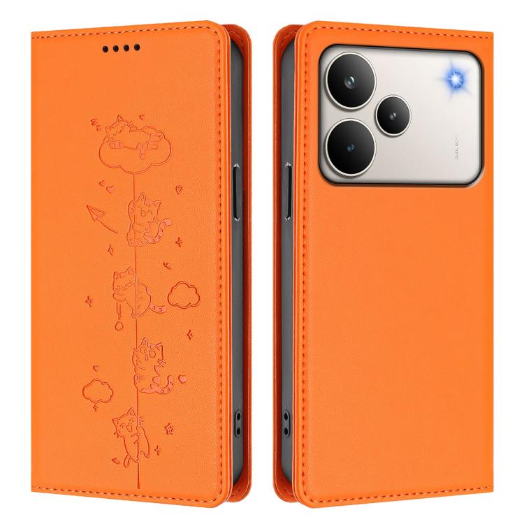 For Realme P4 Pro 5G Cute Cats Embossed Magnetic RFID Vegan Leather Phone Case