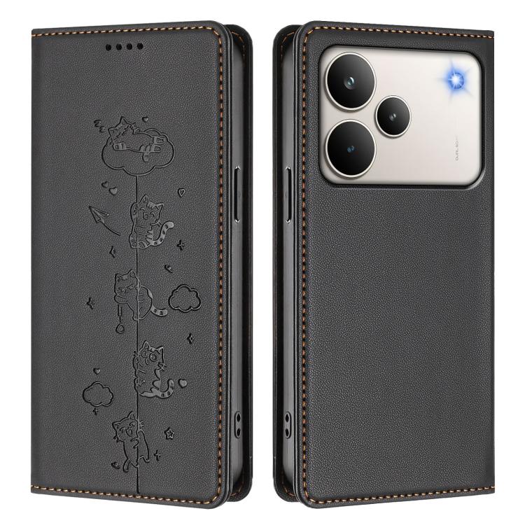 For Realme P4 Pro 5G Cute Cats Embossed Magnetic RFID Vegan Leather Phone Case