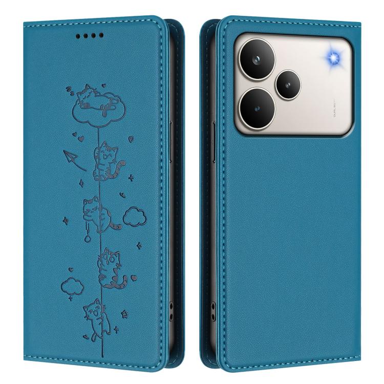 For Realme P4 Pro 5G Cute Cats Embossed Magnetic RFID Vegan Leather Phone Case