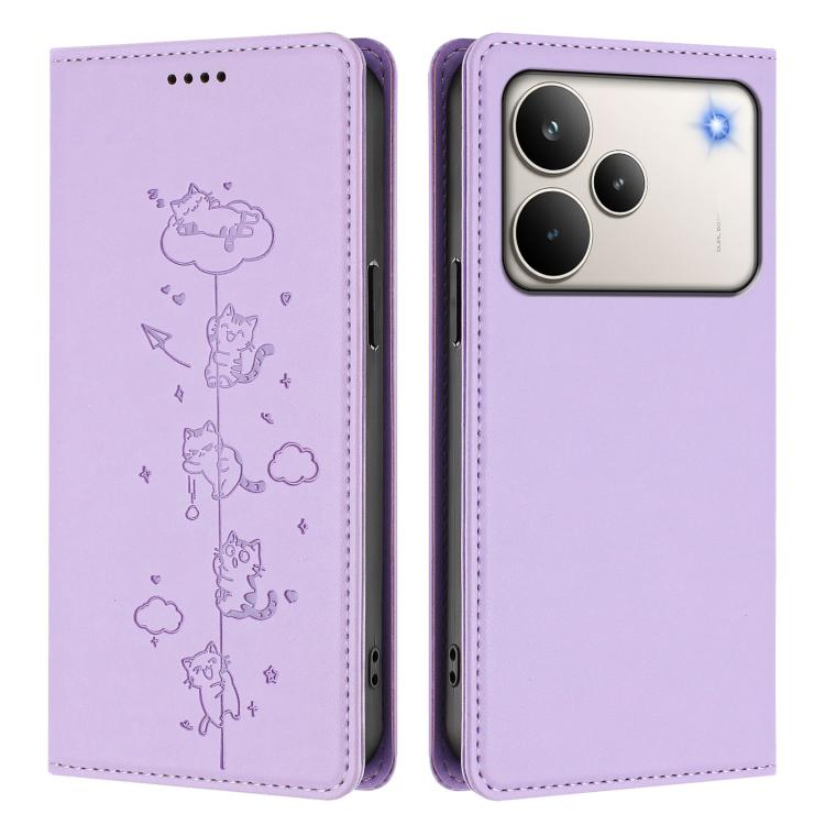 For Realme P4 Pro 5G Cute Cats Embossed Magnetic RFID Vegan Leather Phone Case