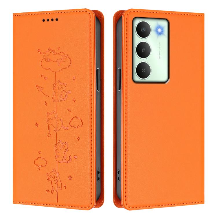 For Realme 14x / C75 5G / V70 Cute Cats Embossed Magnetic RFID Vegan Leather Phone Case