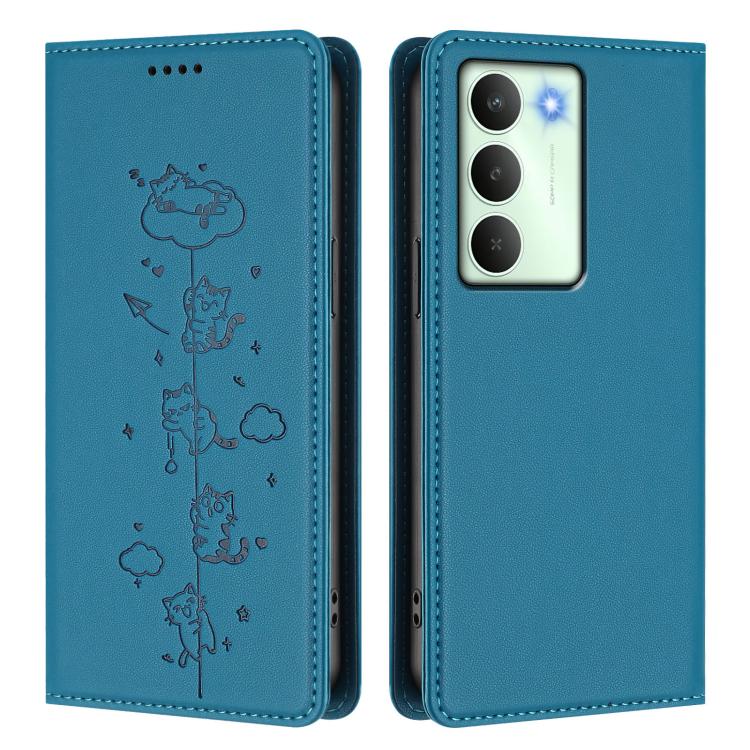For Realme 14x / C75 5G / V70 Cute Cats Embossed Magnetic RFID Vegan Leather Phone Case