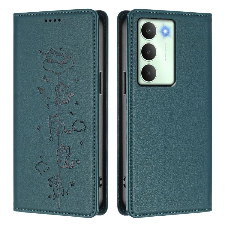 For Realme 14x / C75 5G / V70 Cute Cats Embossed Magnetic RFID Vegan Leather Phone Case