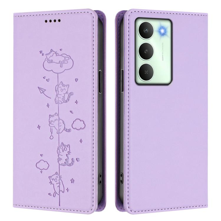 For Realme 14x / C75 5G / V70 Cute Cats Embossed Magnetic RFID Vegan Leather Phone Case