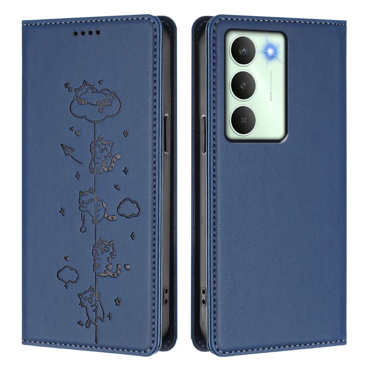 For Realme 14x / C75 5G / V70 Cute Cats Embossed Magnetic RFID Vegan Leather Phone Case