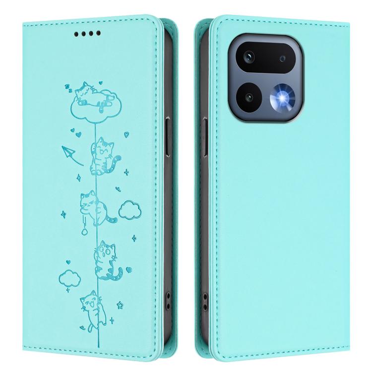 For Realme 16 Pro 5G Cute Cats Embossed Magnetic RFID Vegan Leather Phone Case