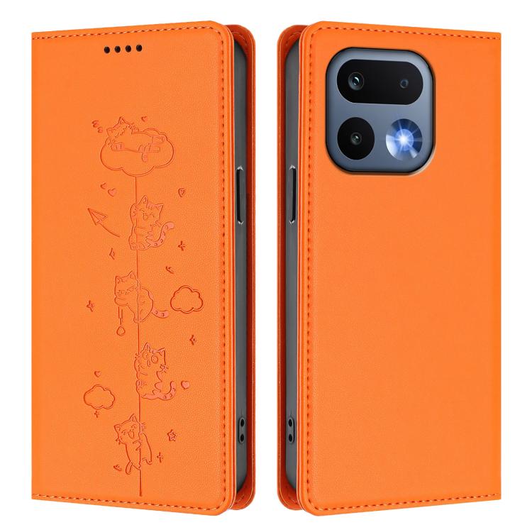 For Realme 16 Pro 5G Cute Cats Embossed Magnetic RFID Vegan Leather Phone Case