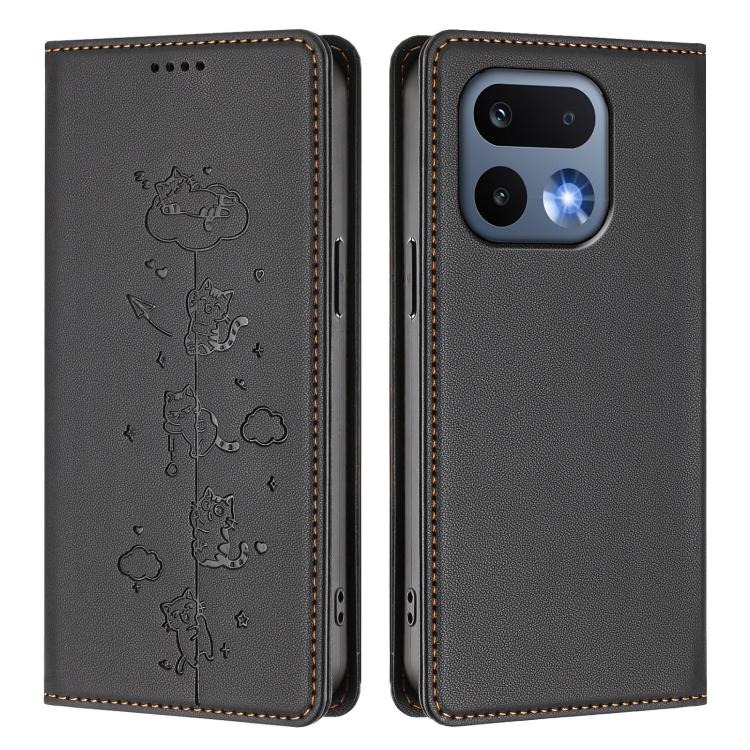 For Realme 16 Pro 5G Cute Cats Embossed Magnetic RFID Vegan Leather Phone Case