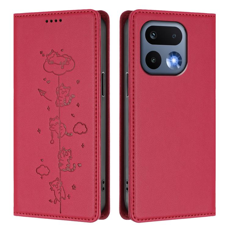 For Realme 16 Pro 5G Cute Cats Embossed Magnetic RFID Vegan Leather Phone Case