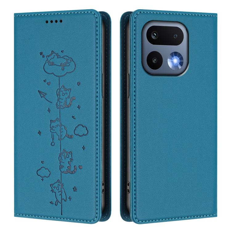 For Realme 16 Pro 5G Cute Cats Embossed Magnetic RFID Vegan Leather Phone Case