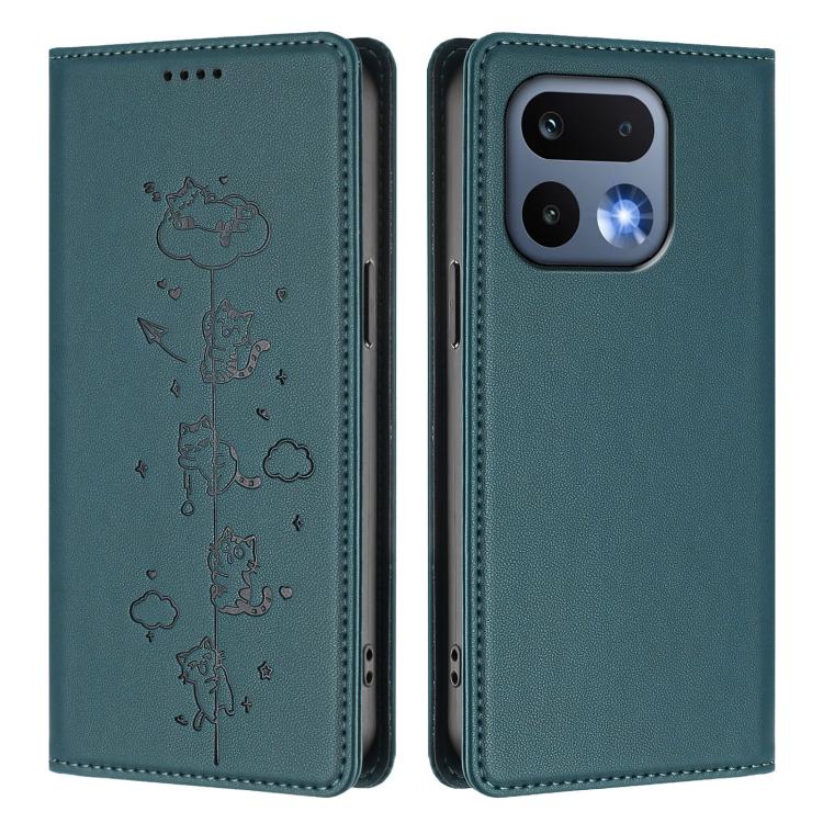 For Realme 16 Pro 5G Cute Cats Embossed Magnetic RFID Vegan Leather Phone Case