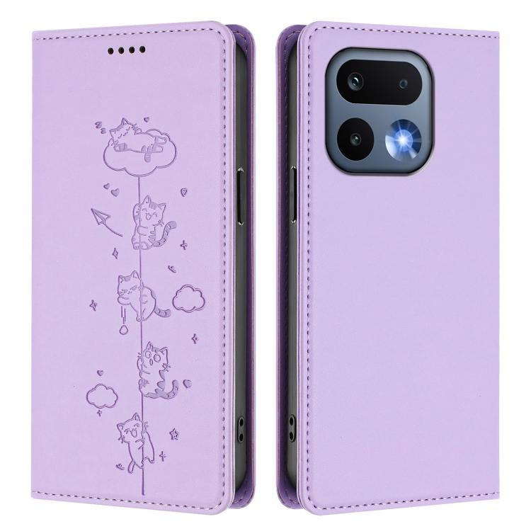 For Realme 16 Pro 5G Cute Cats Embossed Magnetic RFID Vegan Leather Phone Case