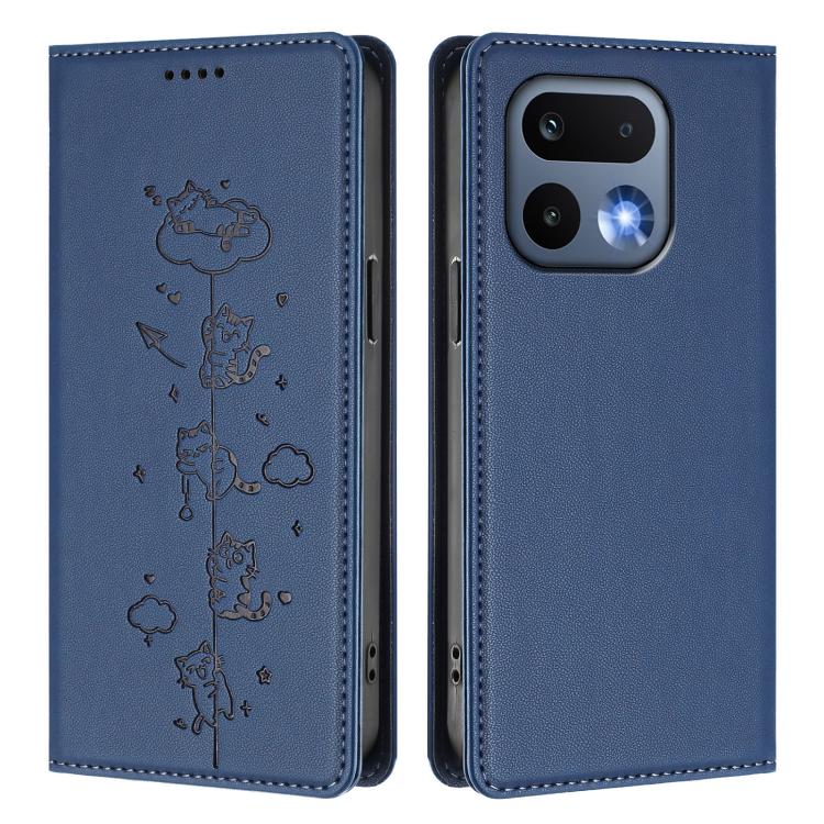 For Realme 16 Pro 5G Cute Cats Embossed Magnetic RFID Vegan Leather Phone Case