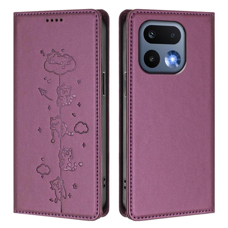 For Realme 16 Pro 5G Cute Cats Embossed Magnetic RFID Vegan Leather Phone Case