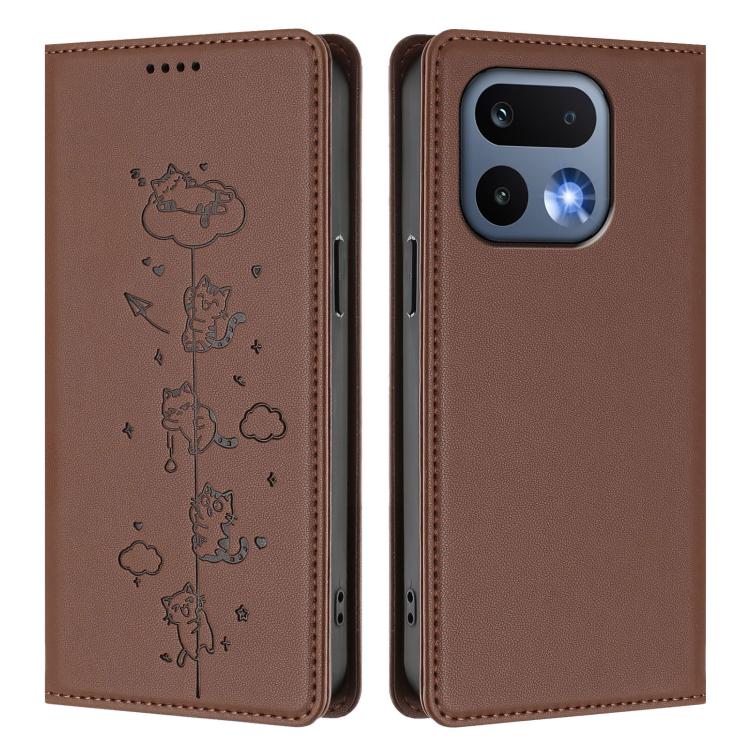 For Realme 16 Pro 5G Cute Cats Embossed Magnetic RFID Vegan Leather Phone Case