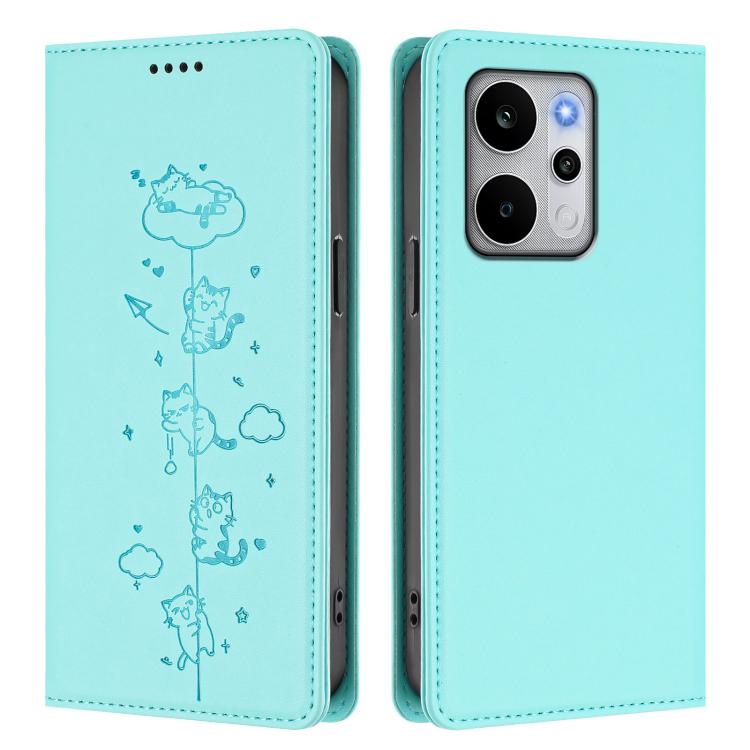 For Realme P4 Power 5G Cute Cats Embossed Magnetic RFID Vegan Leather Phone Case