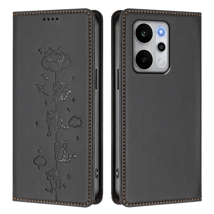 For Realme P4 Power 5G Cute Cats Embossed Magnetic RFID Vegan Leather Phone Case