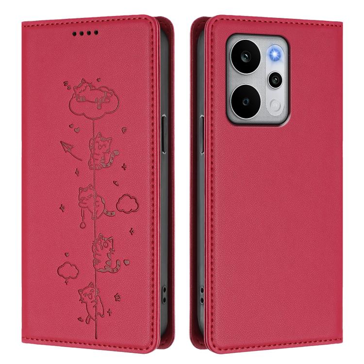 For Realme P4 Power 5G Cute Cats Embossed Magnetic RFID Vegan Leather Phone Case