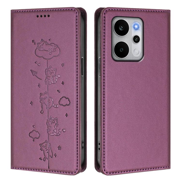 For Realme P4 Power 5G Cute Cats Embossed Magnetic RFID Vegan Leather Phone Case