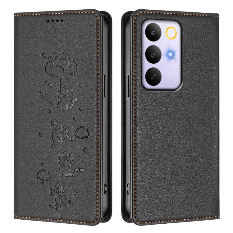 For Realme C83 5G / C85 5G / 15x 5G India Cute Cats Embossed Magnetic RFID Vegan Leather Phone Case