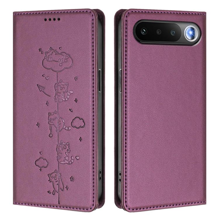 For Realme 16 5G Cute Cats Embossed Magnetic RFID Vegan Leather Phone Case