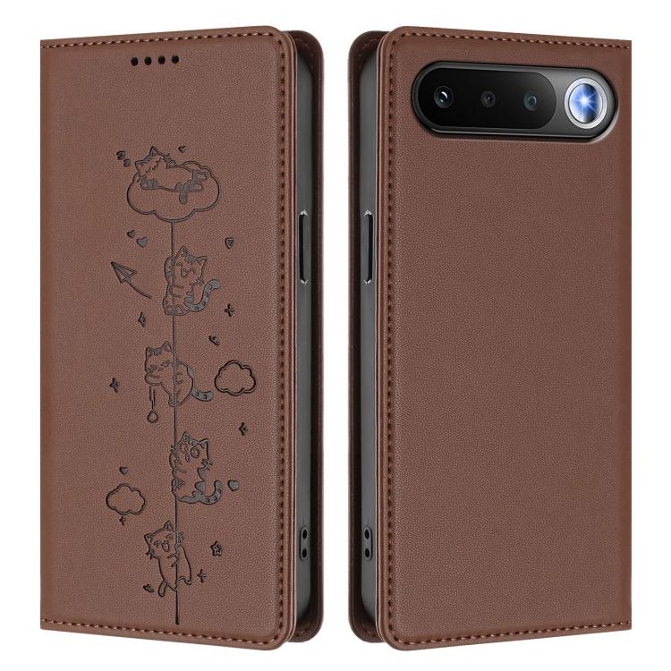 For Realme 16 5G Cute Cats Embossed Magnetic RFID Vegan Leather Phone Case