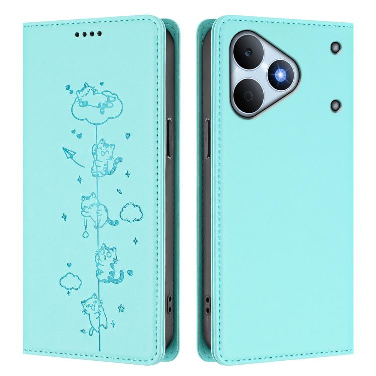 For Realme Note 80 4G Cute Cats Embossed Magnetic RFID Vegan Leather Phone Case